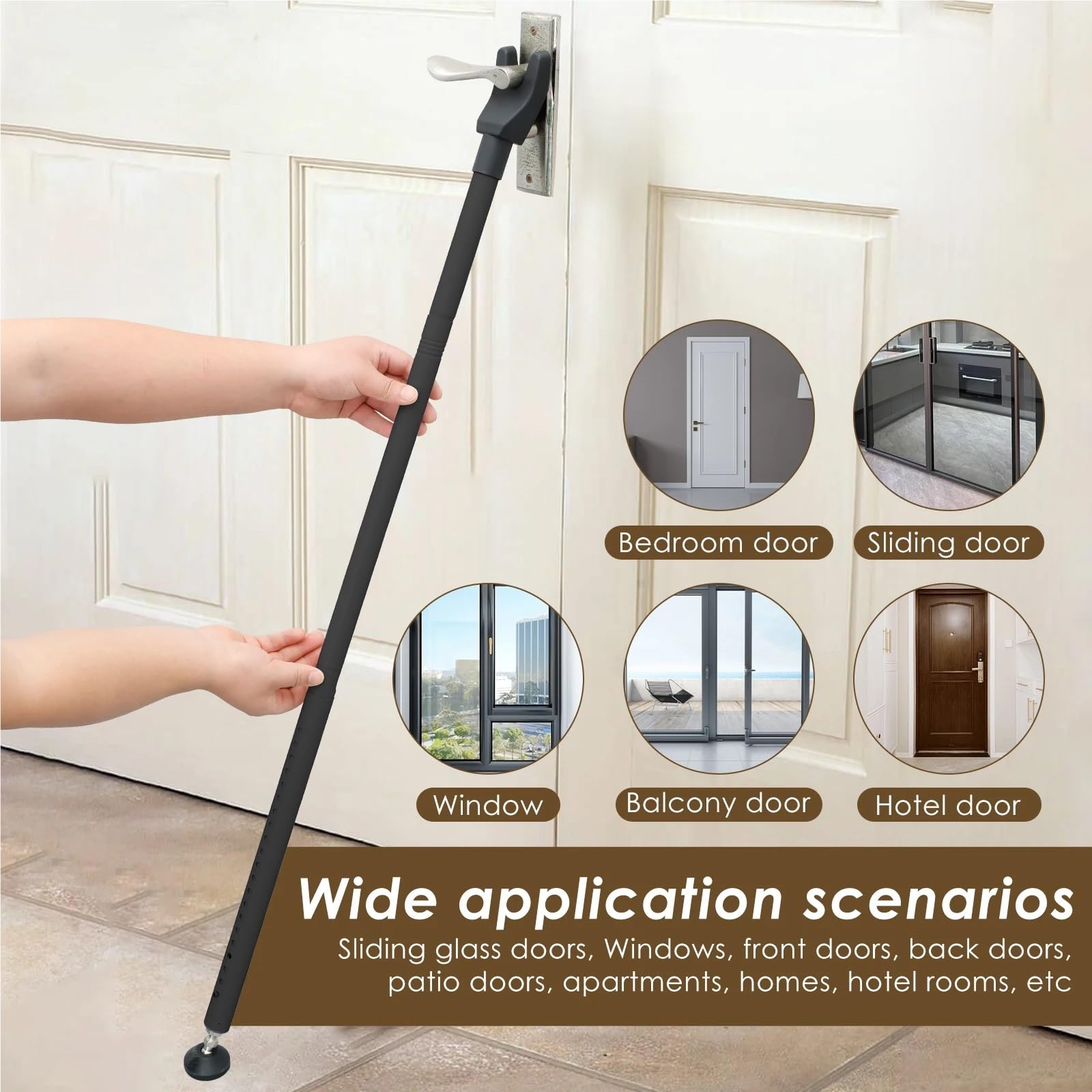 Barra de seguridad puertas ajustable 44-55 pulgadas Tope puerta for el hogar Seguridad 3 en 1 Bloqueador para Correderas(White)