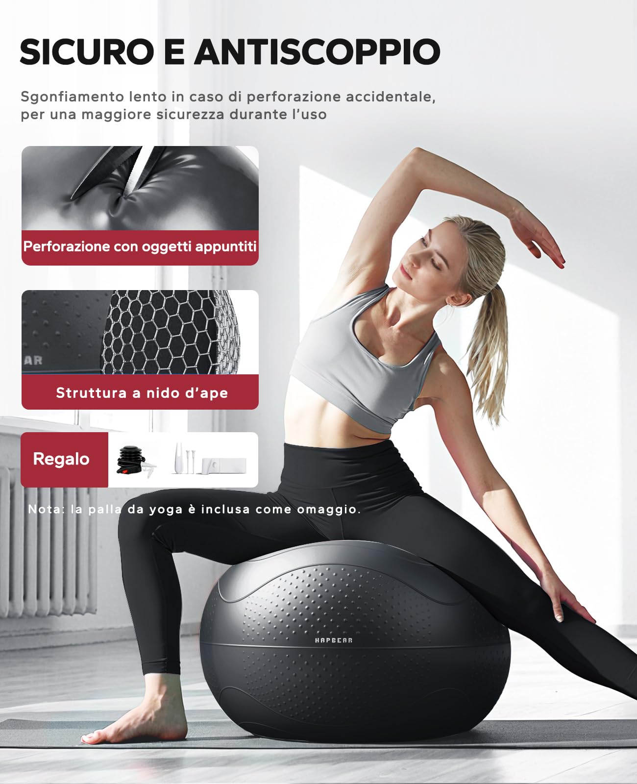 HAPBEAR Ruota da yoga Yoga Wheel 30cm PP Core – per Allineamento Colonna, Alleviamento Mal di Schiena, Rafforzamento Core, inclusa Palla Ginnica Anti-Scoppio da 66 cm + Pompa