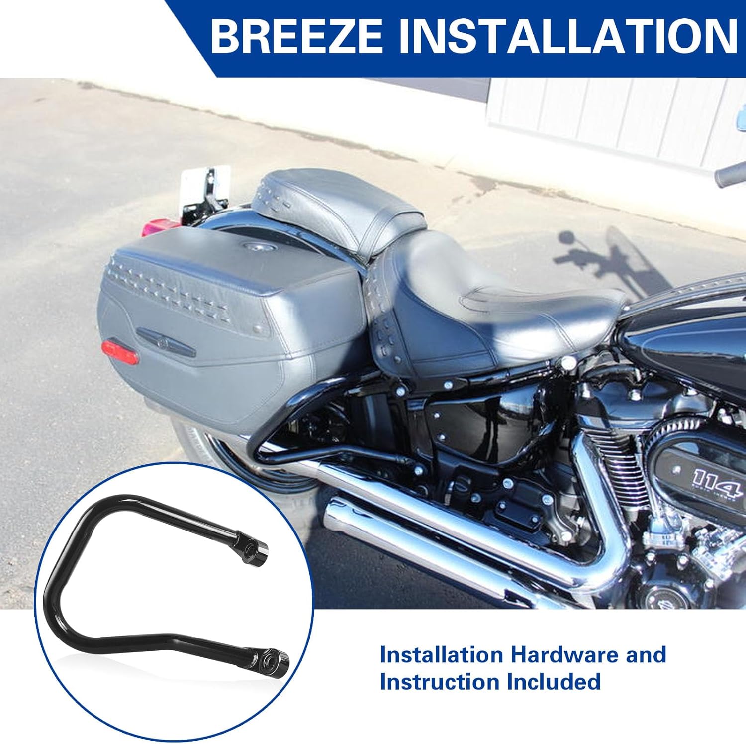 Rear Saddle Bag Engine Guard Crash Bar Compatible with Harley 2018-2025 Softail Heritage Classic FLHC FLHCS Bolt-on Saddle Bag Crash Bar Gloss Black