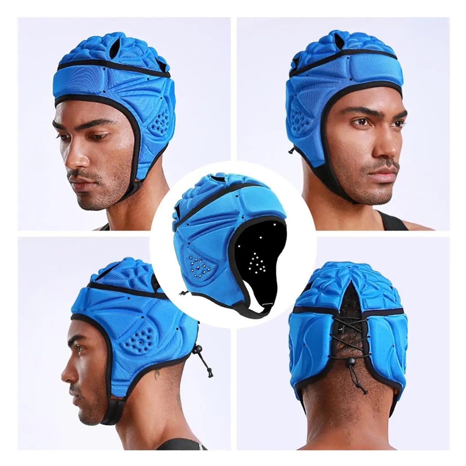 Caschetto Boxe Casco da Rugby in Spugna Regolabile for Hockey, Paintball, Calcio(Blue)