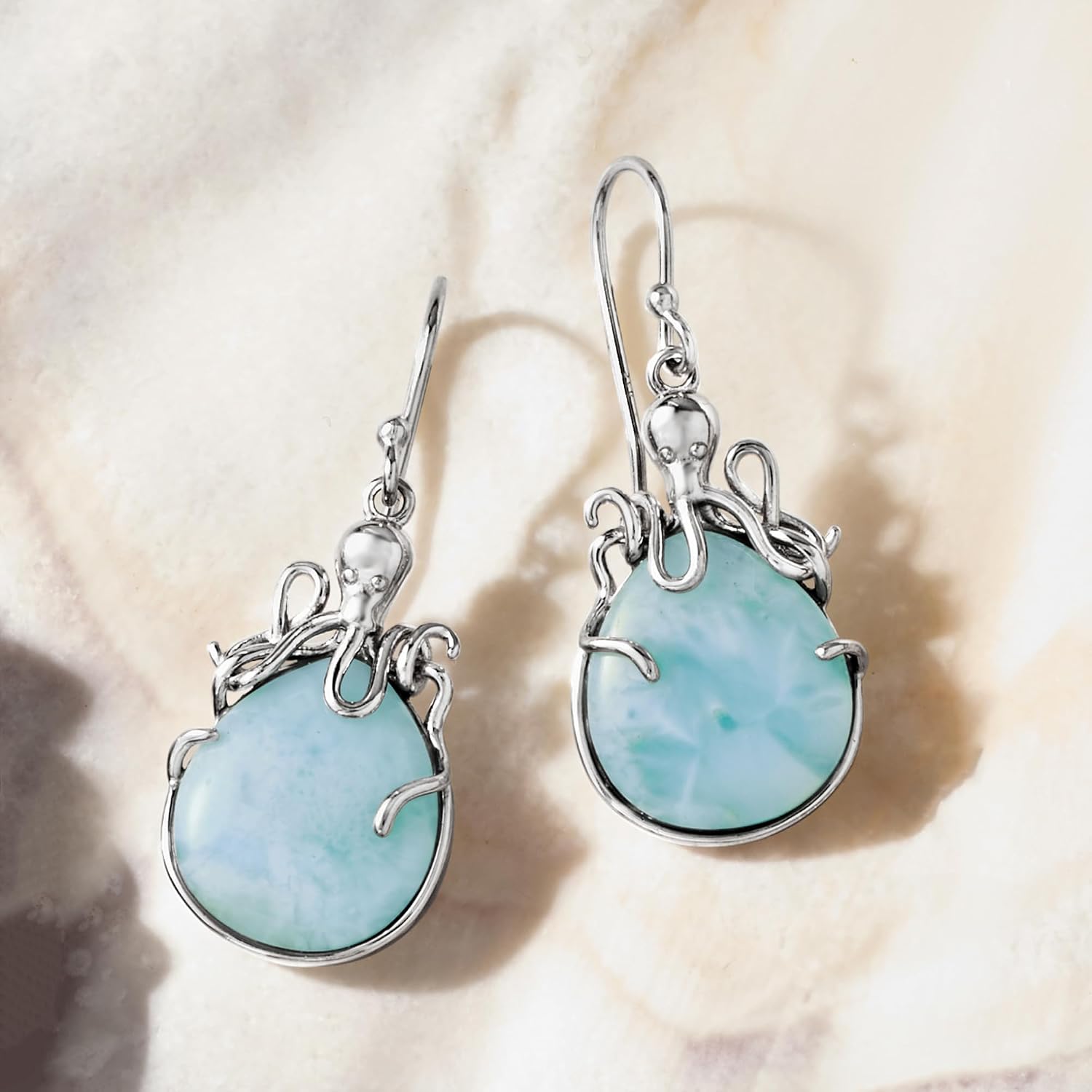 Ross-Simons Larimar Octopus Drop Earrings in Sterling Silver