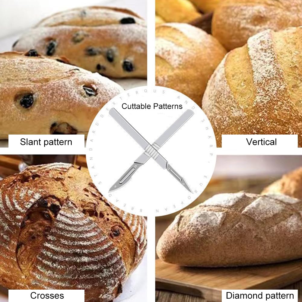 Kiuiom Coltello da Panettiere,Pane Lama di Rasoio Cutter,Coltello Da Pane Professionale con 20 Lame di Ricambio,Pezzi Taglierino per Pane per DIY Impasto,Intagliare Modelli di Pane Crudo,2+20 pcs