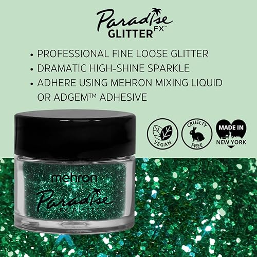 Miniatura 2 de Mehron Makeup Paradise Glitter FX  Cosmético profesional para maquillaje y arte  Brillantina suelta vibrante y brillante de 0.25 oz (7 g) (verde)
