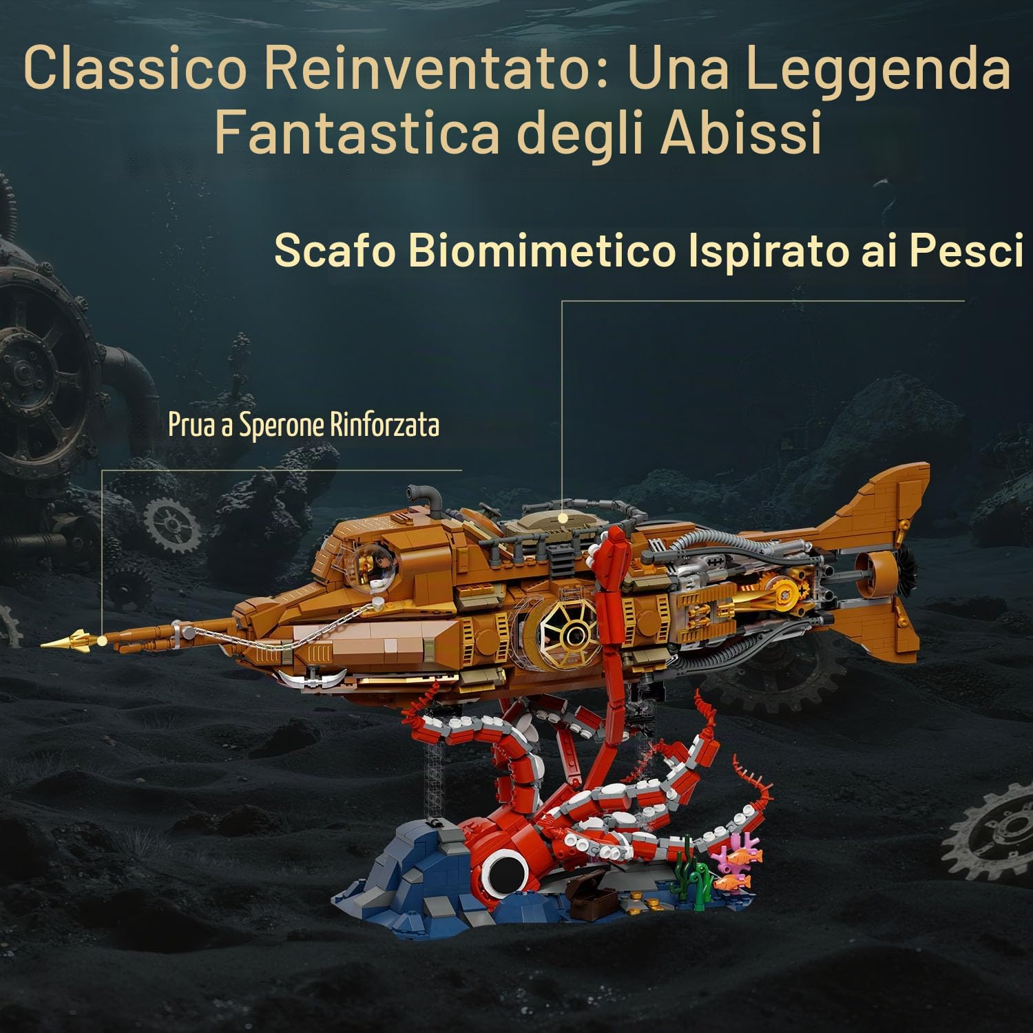 PANTASY Nautilus Steampunk, modellino modulabile in 3 sezioni con elica a ingranaggi, mini barca e scena d'avventura sottomarina, kit modello meccanico retrò da costruire per adulti