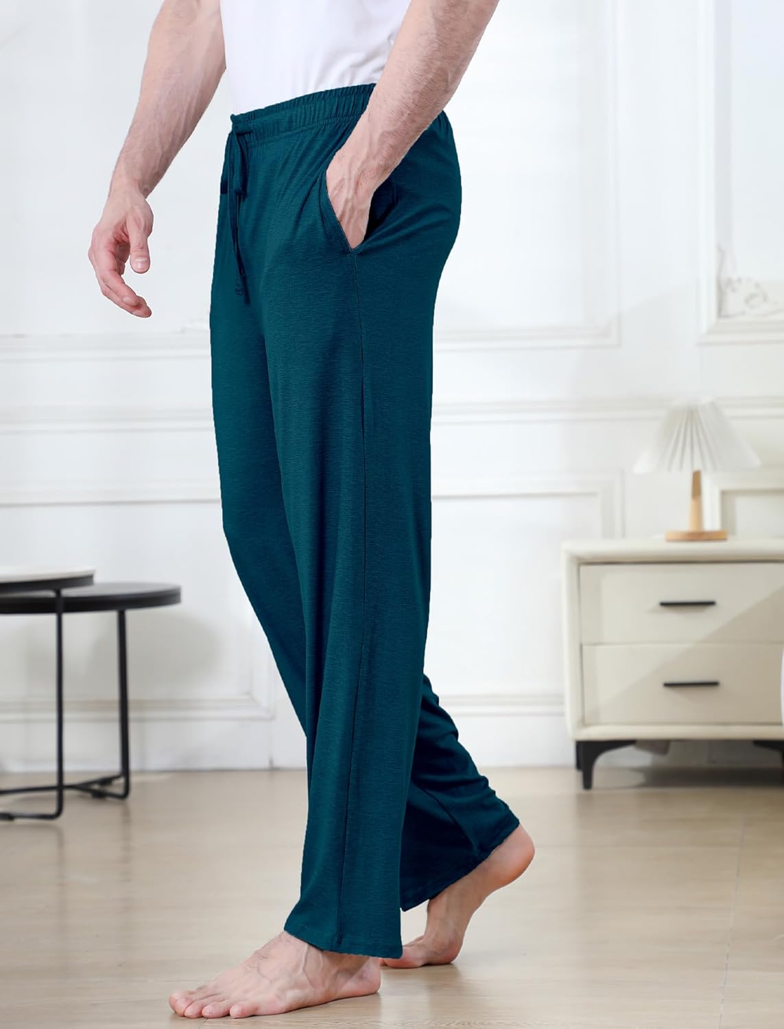 DITOK Men's Lightweight Pajama Pants Soft Lounge Sleep Joggers Adjustable Drawstring & Pockets All-Season Sleepwear - Image 2
