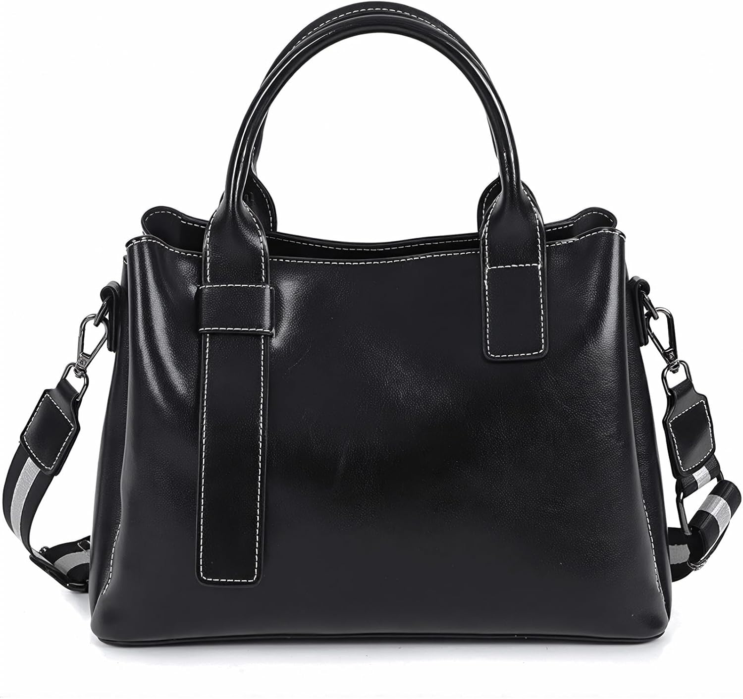 Women's Genuine Leather Tote Bag, Satchel Handbags with 2 Interchangeable Straps, Classic Top Handle Shoulder & Crossbody Purse for Work - Black