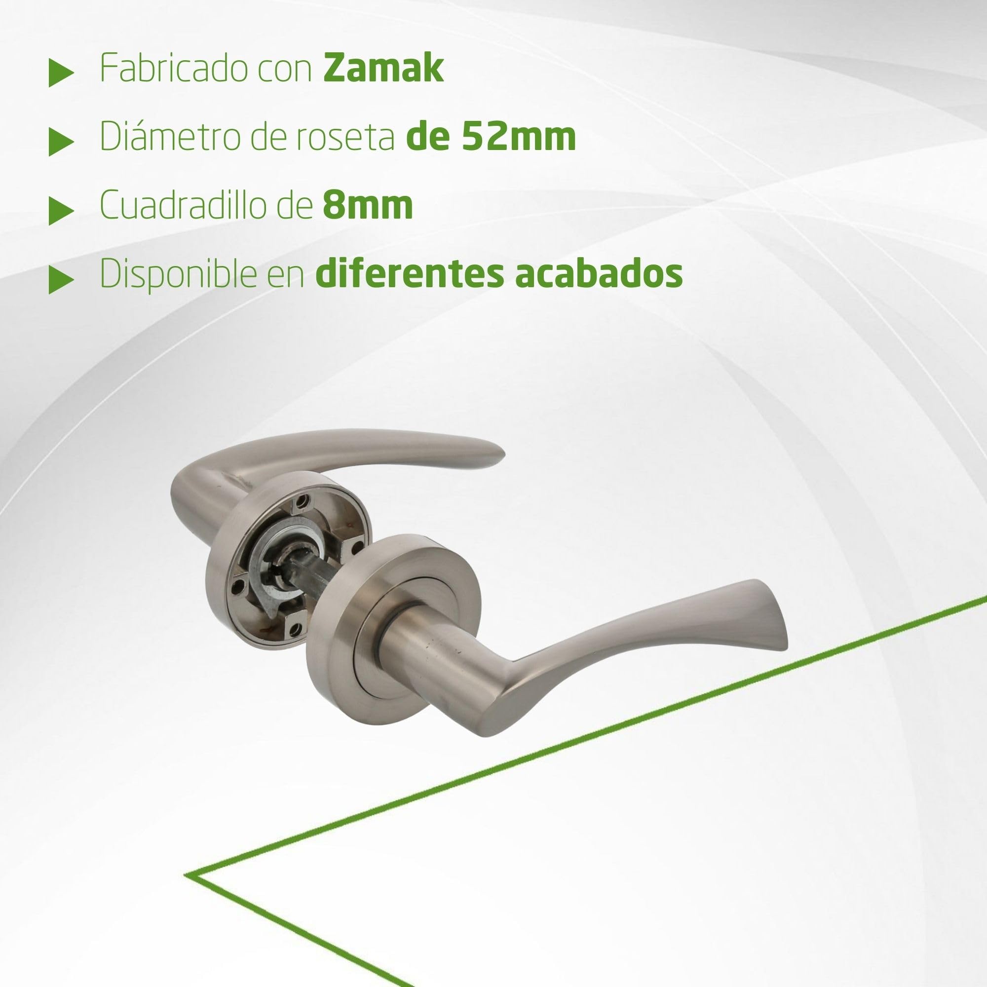 Amig - Pack de 4 Juegos de 2 Manillas Plateadas de Roseta Redonda - Con Tirador de Zamak con - Acabado Cromado Mate - Para Puertas de Paso de Interior - Diámetro Roseta Ø52 mm - Incluye Tornillos