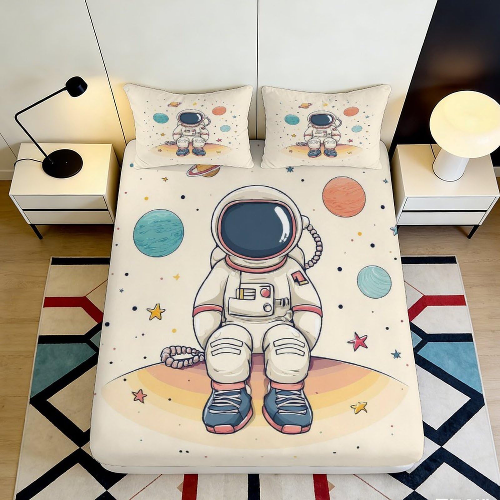 Jqzkxnhpbr Style-8 3D Printed Astronaut Planet Fitted Sheet Microfiber Soft Breathable Space Universe Bed Cover For Bedroom Dorm Decor 90X200x25cm