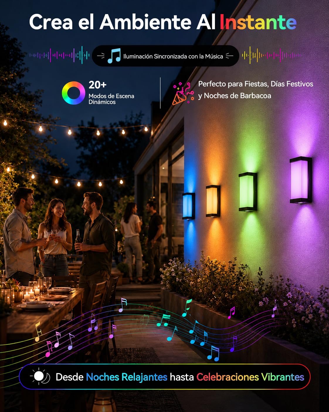 Meevt Lampara Exterior Pared Inteligente RGBCW, Luz Exterior LED - 1 Unidad | 1800LM, Iluminación de 3 Caras, IP65 Impermeable, Compatible con Alexa y Google Assistant, Porche Garaje Interior Exterio