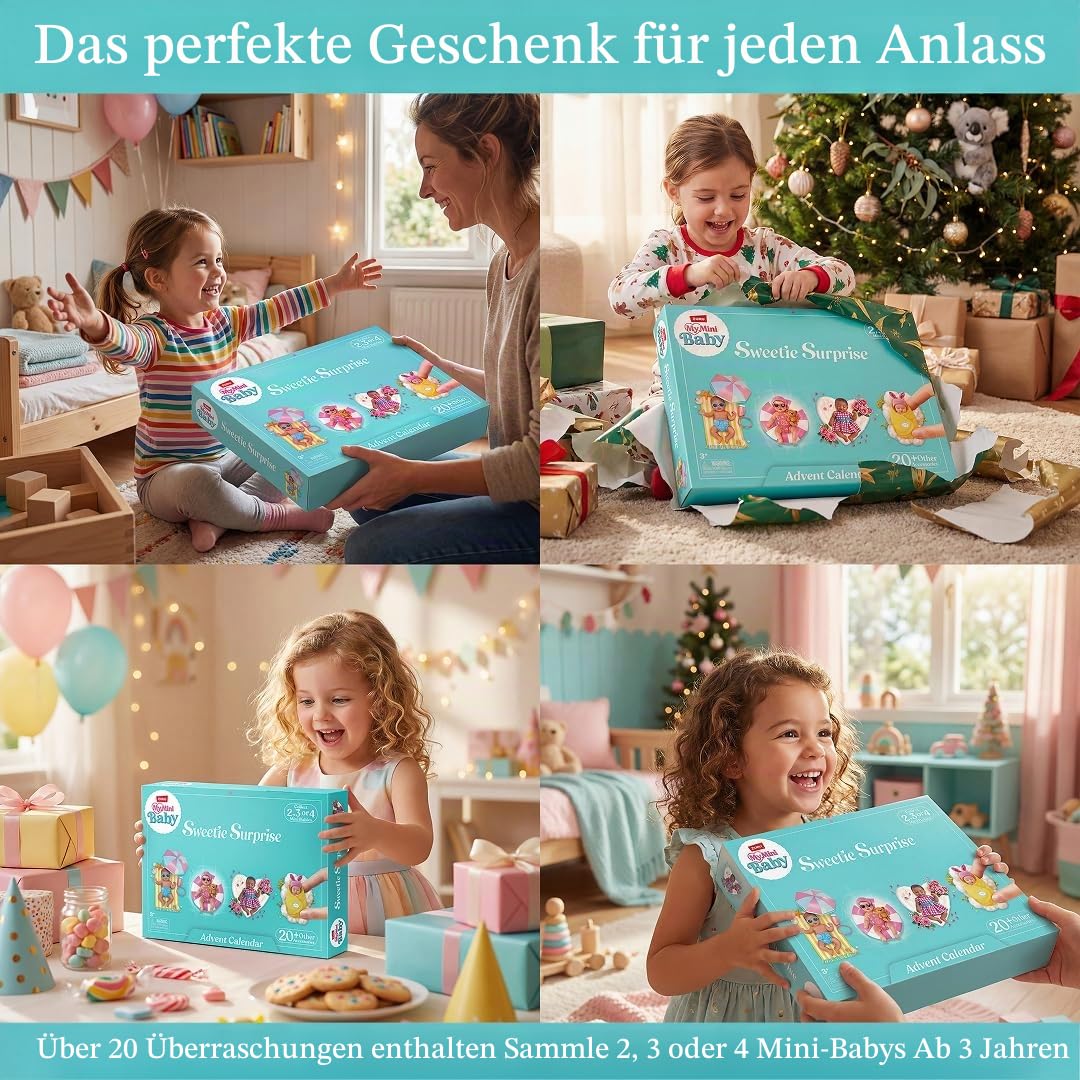 My Mini Baby Advent Calendar von ZURU – 2 exklusive Puppen und über 20 sammelbare Accessoires. Ein festliches Miniatur-Countdown-Set für Mädchen und Puppensammler