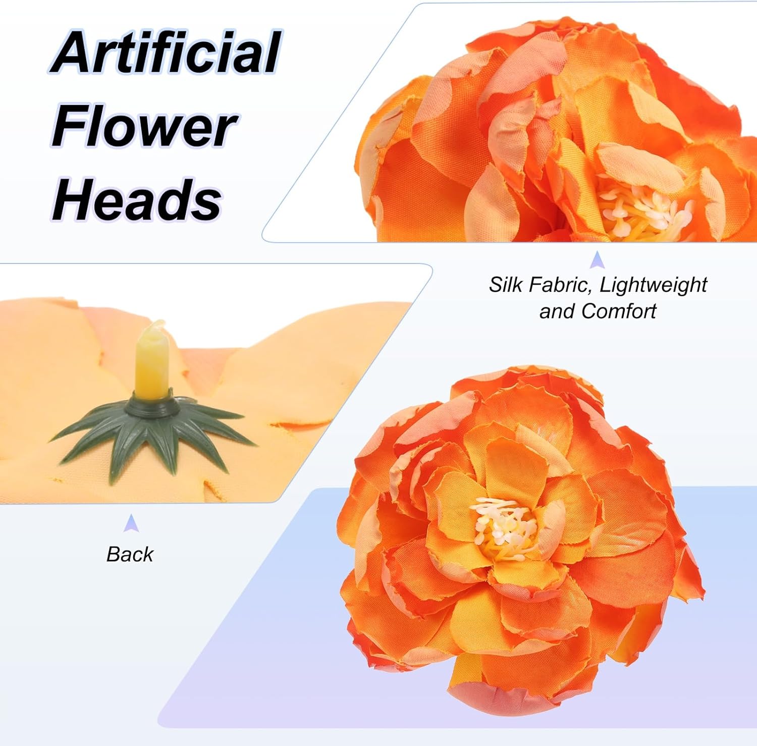 M METERXITY 20-Pack Artificial Peonies Heads, 3 Inch Silk Faux Peony Head for Wedding/Bouquet/Flower Wall/DIY Crafts/Party Decoration, Retro Large Flower Heads Buds [Orange, 8cm]