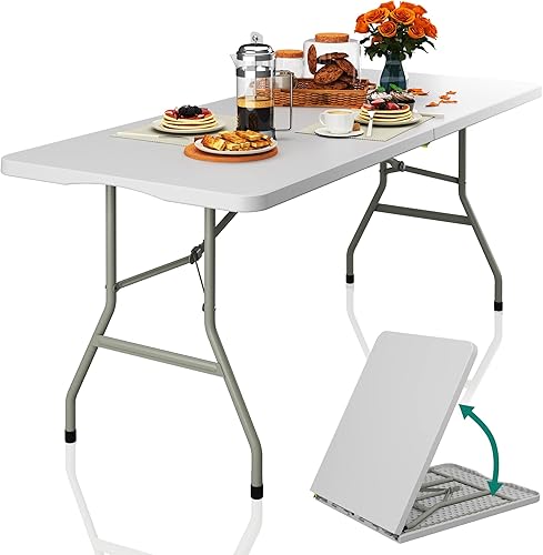 Miniatura 1 de YITAHOME Mesas plegables de 8 pies, mesa plegable resistente con asa de transporte, mesa plegable de plástico para acampar al aire libre, picnic,