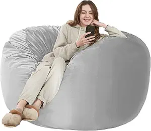 HABUTWAY Bean Bag Chair: Giant 5' Memory Foam Furniture Bean Bag Chairs for Adults with Microfiber Cover 5Ft (Light Grey)