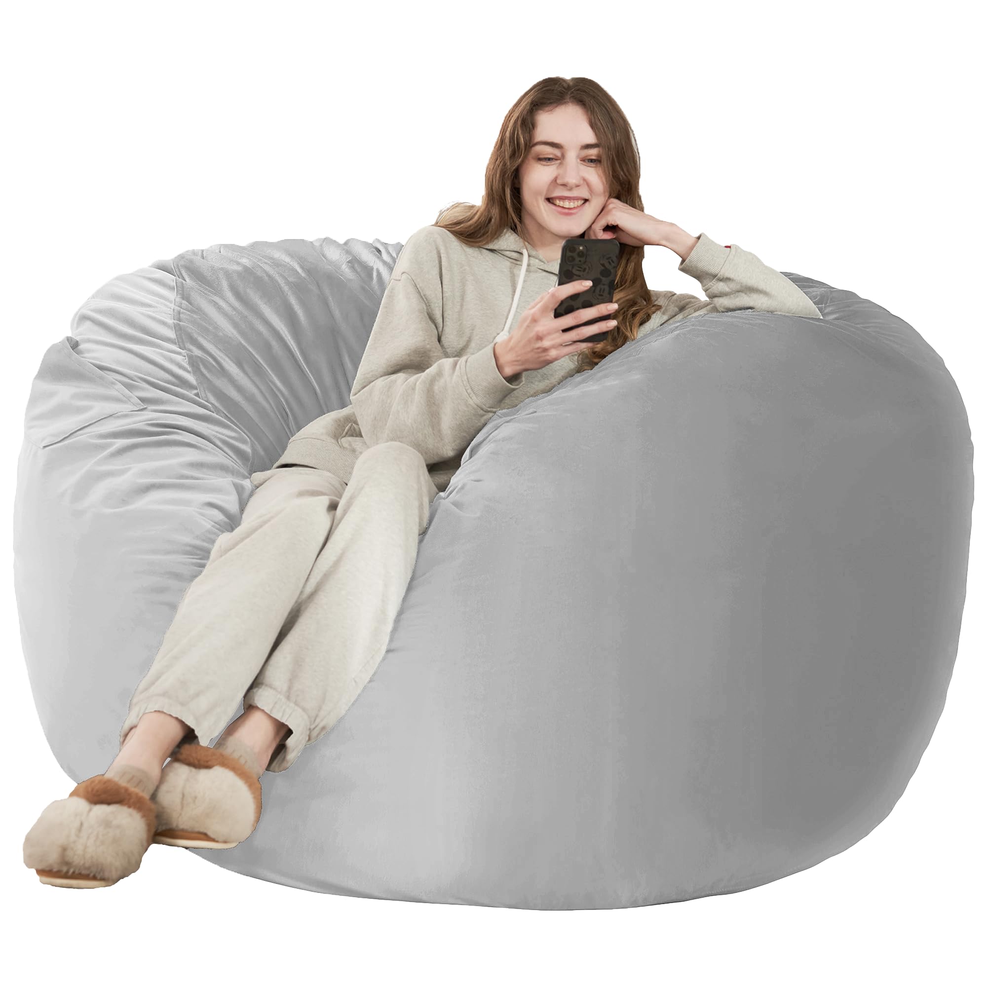 Bean Bag Chair: Giant 5' Memory Foam Furniture Bean Bag Chairs for Adults with Microfiber Cover 5Ft (Light Grey)
