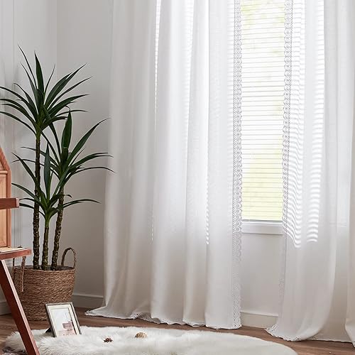 Miniatura 7 de Lazzzy Cortinas de lino blanco de 84 pulgadas de largo para sala de estar, dormitorio, bolsillo trasero, cortina semitransparente con ribete de