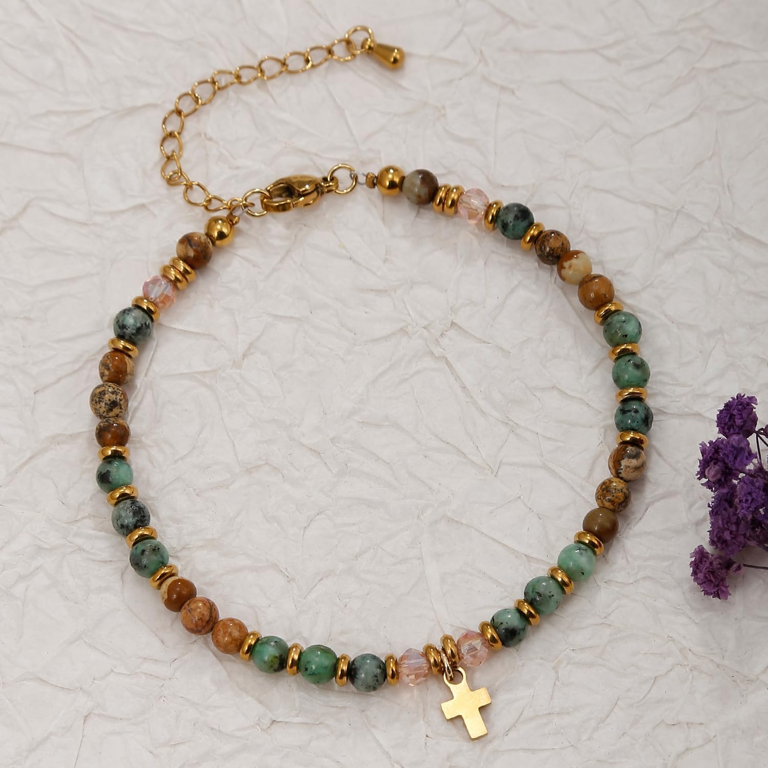 BOMAIL 9PCS Cross Bracelets for Women - Christian Inspirational Bracelets Gifts Healing Natural Stone Beaded Bracelets Set Adjustable Confirmation Baptism Easter Gift Bracelets - Image 2