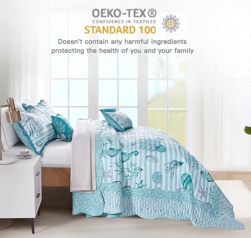 Miniatura 5 de HZ & HY Coastal - Colcha extragrande extragrande de 128 x 120 pulgadas, extra ancha, ropa de cama ligera para playa, colcha náutica, costuras