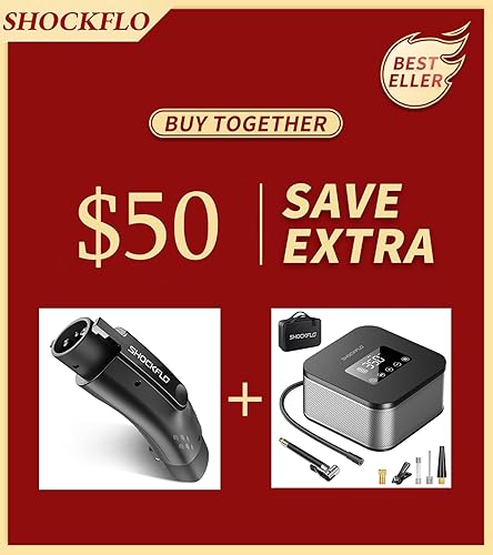 ShockFlo Adaptador J1772 EVs, adaptador Tesla a J1772, compresor de aire portátil inflador de neumáticos de 150PSI para coche