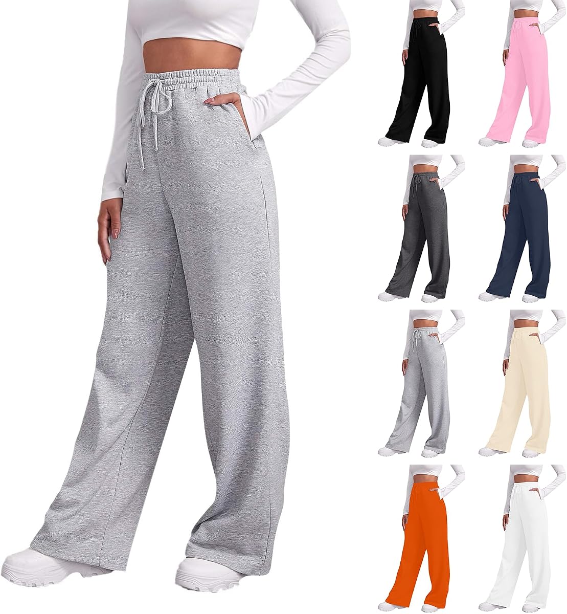 Womens Sweatpants Wide Leg Oversized Fleece High Waisted Joggers Pockets