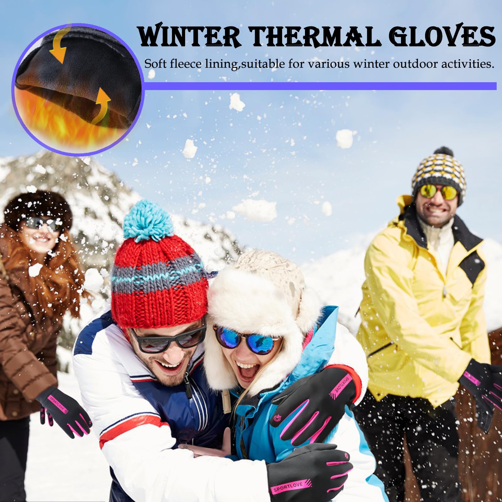 2 Pairs Winter Thin Thermal Gloves Waterproof Finger Touch Screen Non-Slip Cold Resistant Gloves Windproof Warm Winter Running Gloves for Womens Outdoor Sports,Cycling,Driving,Hiking — view 2