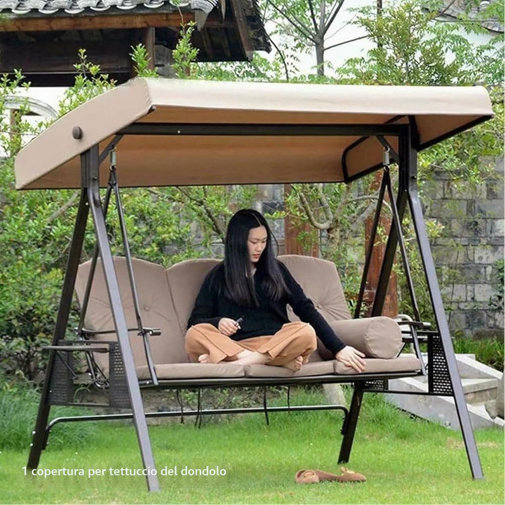 Tetto di Ricambio per Dondolo, Copertura per Dondolo da Giardino 190 x 120cm, a 3 posti Tettino Parasole Universale Impermeabile Tetto del Dondolo da Giardino Telo per Altalena,Grigio