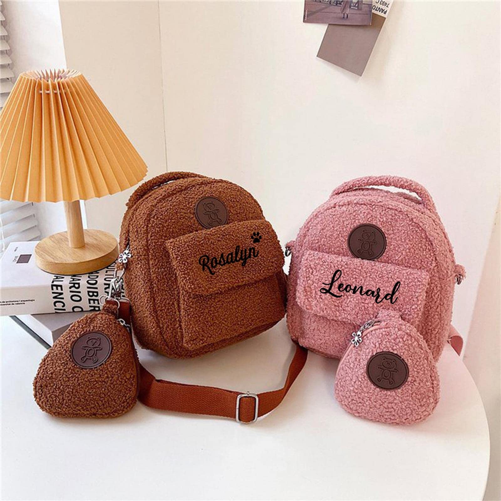 MOGSA Mochila escolar personalizada de oso, mochila personalizada para mujer, mini mochila de viaje para compras, bolso de hombro con forma de oso