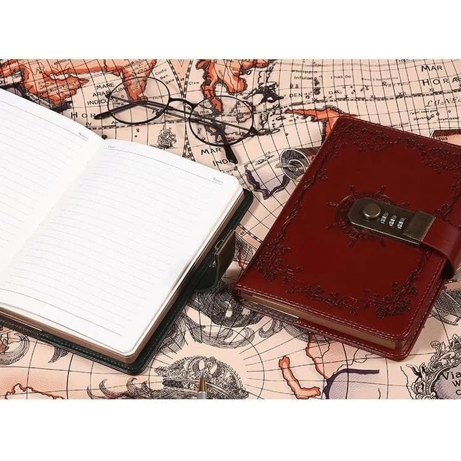 Carnet de notes rétro en cuir PU B6 avec cadenas, planificateur, mot de passe, agenda, carnet de notes for fournitures scolaires(Black)