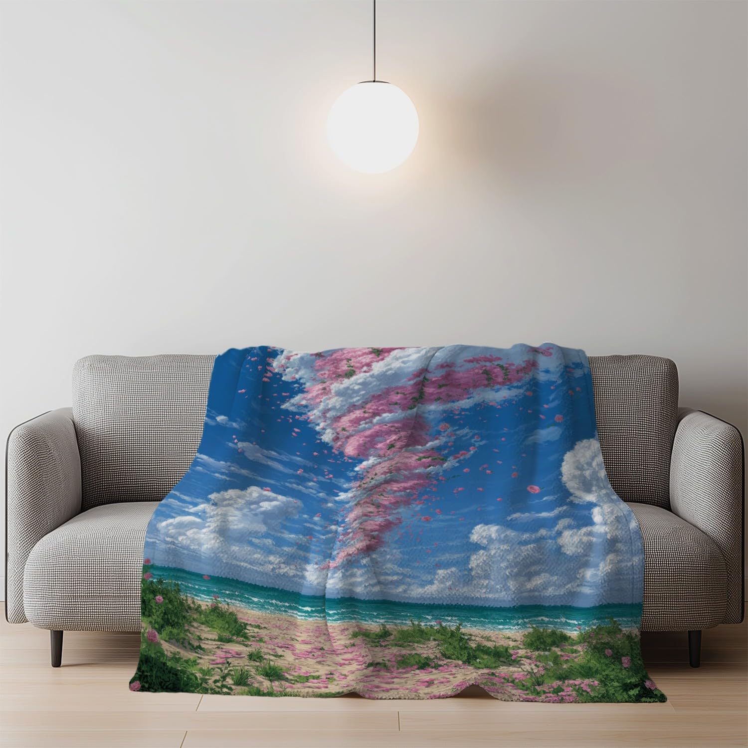 Genérico Manta de Franela Manta de Cama de Doble Cara y Extra Gruesa Frazada de Sofá Ligera y Suave al Tacto Mullida y Térmica 200 x 240 cm Romántico Paisaje Viento Rosa