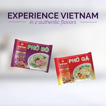VIFON Pho Bo Vietnamese Style Instant Rice Noodles, 2.11 oz (Pack of 4) | Halal Certified | Authentic Vietnamese Pho | Ready in 3 Minutes