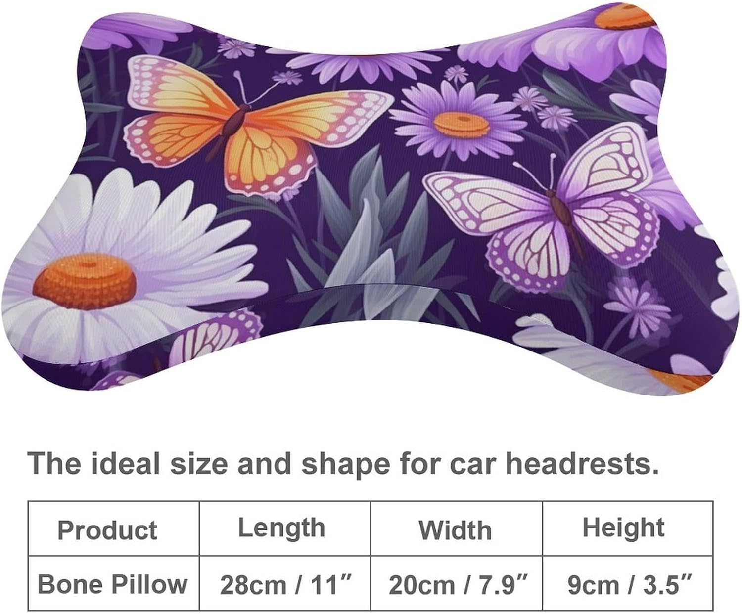 Purple Butterfly 2 Pack Car Neck Pillow Car Headrest Soft Car Pillow for Most Cars