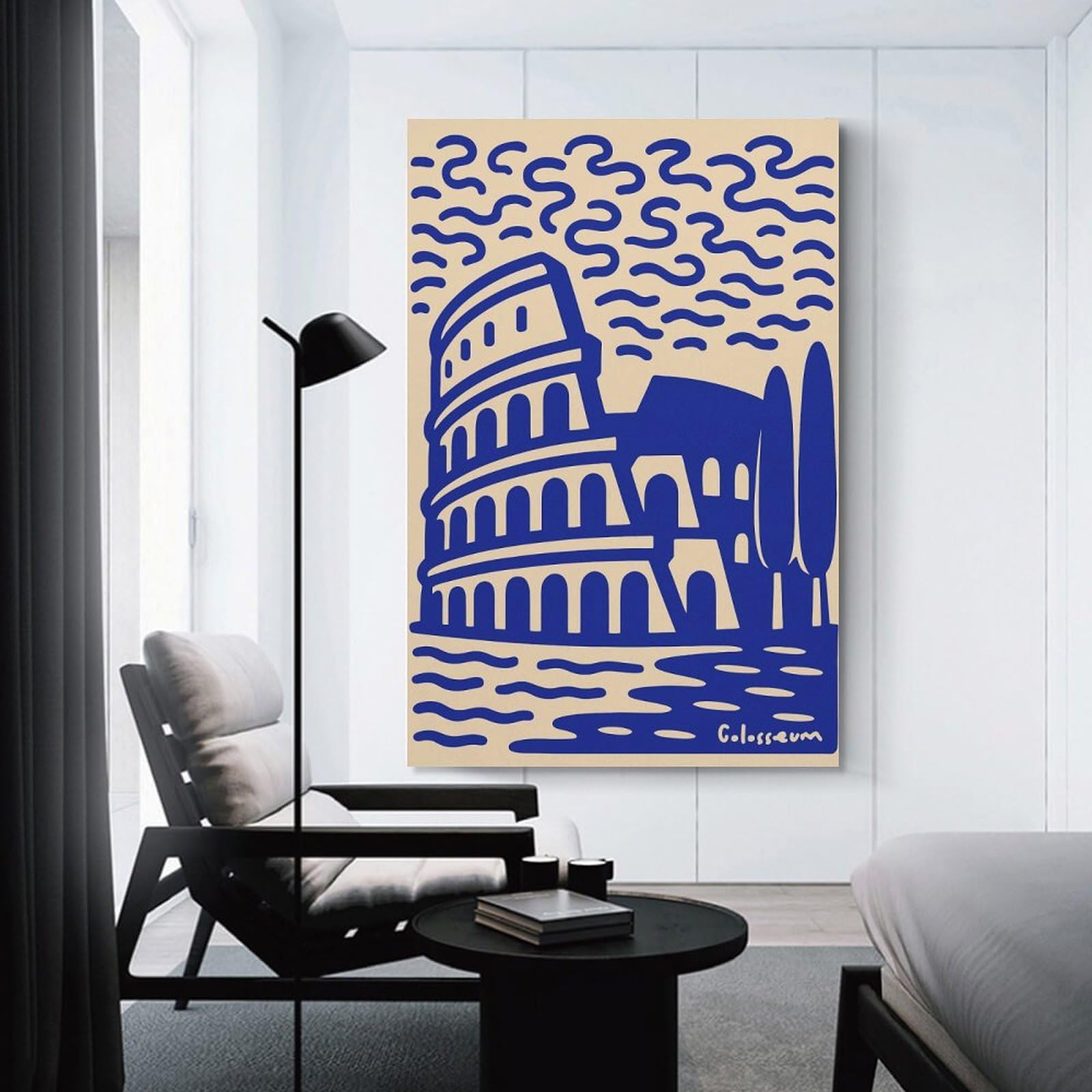 Junmoney Canvas Wall Decor Colosseum Illustration in Blue And Beige, 16x24inch(40x60cm), for Flats, Guest Rooms Or Compact Rooms, Wall Decor with Flexible Room Appeal
