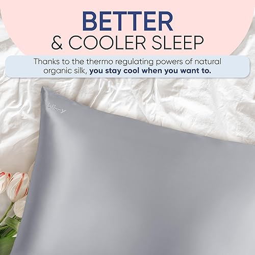 Miniatura 8 de Blissy Silk Pillowcase - 100% Pure Mulberry Silk - 22 Momme 6A High-Grade Fibers - Silk Pillow Cover for Hair & Skin - Regular, Queen & King Plata