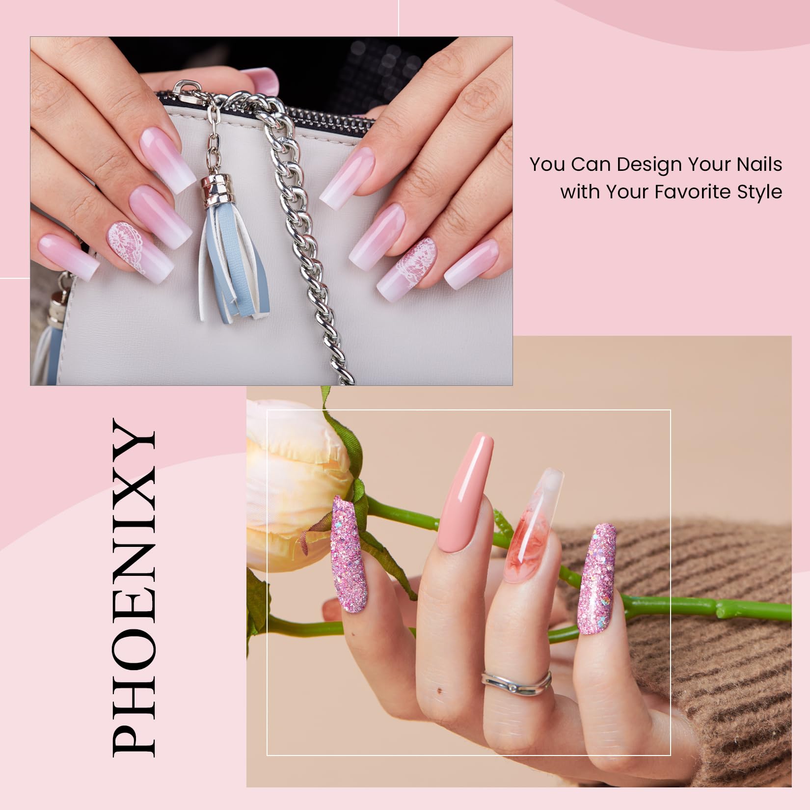 PHOENIXY Poly Nail Gel Kit, 8 Colours Poly Builder Gel Nail Kit with 36W Nail Lamp Nail Art Extension Set Gift for Women - Image 4
