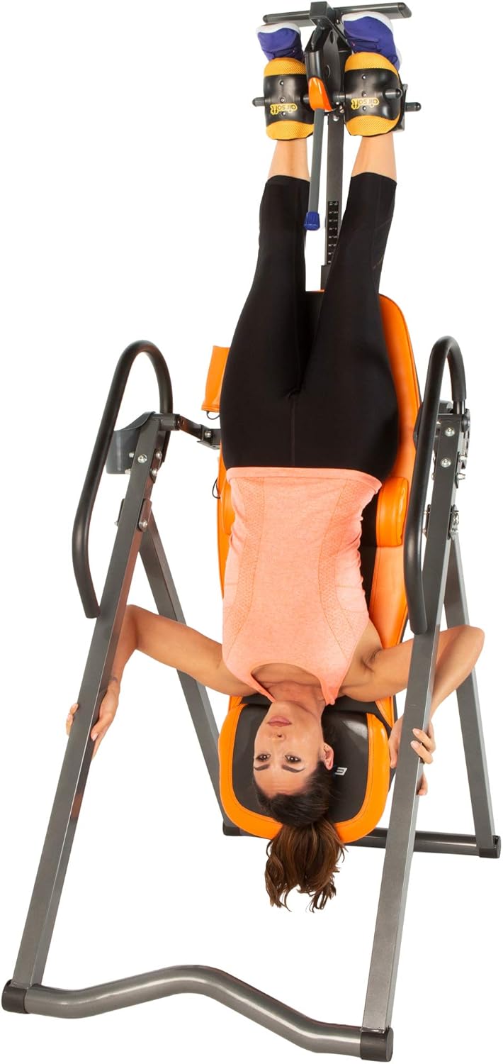 Exerpeutic 375SL UL Certified Heat and Massage Therapy Inversion Table with Airsoft No Pinch Ankle Holders and ‘Surelock’ Locking System