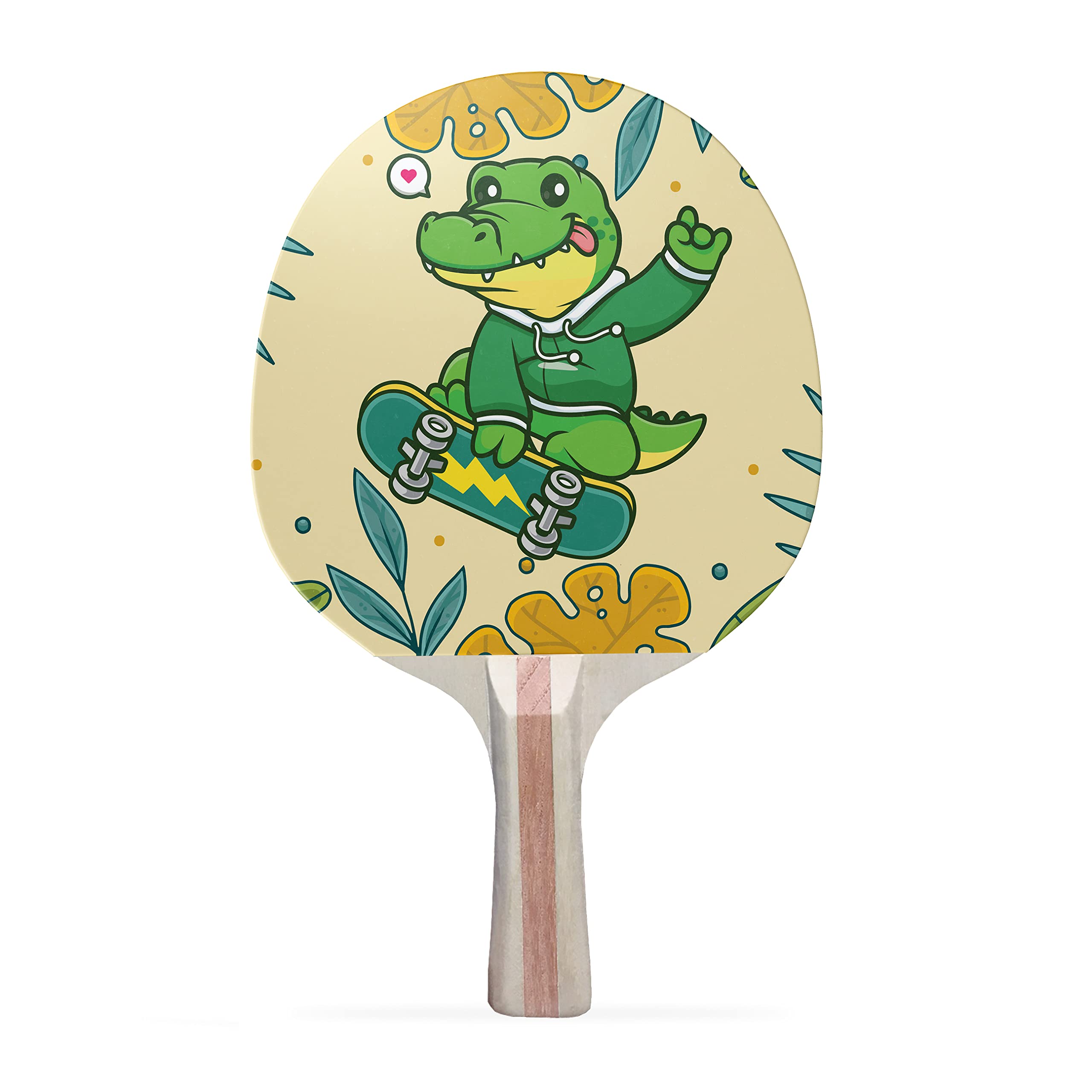 TigerTail Sports Crocodile Leaves Colorful Design Ping Pong Paddle, Premium 5 Ply Table Tennis Racket (Red on Back)