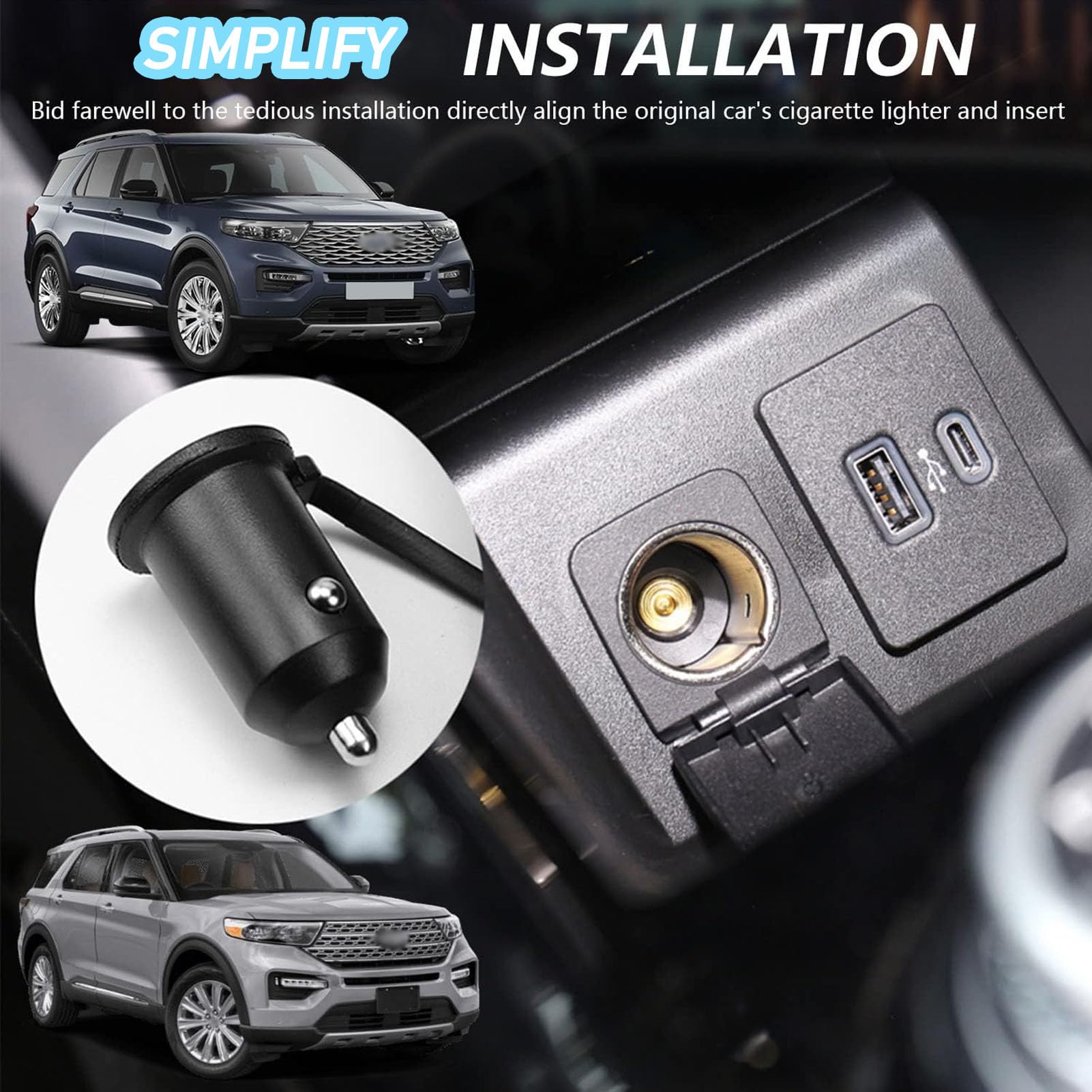 Caricabatterie Wireless per Auto per Explorer Platinum/XLT/Base Sport Tutti i Modelli Accessorio con 15 W Wireless e USB Qc3.0 Ricarica Rapida Regalo per la Famiglia