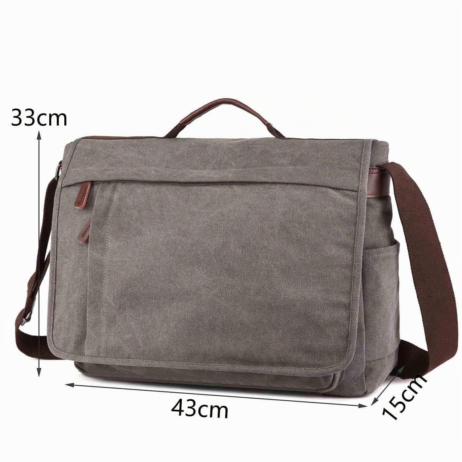 Neuleben Wasserdicht Laptoptasche für 17'' Laptop Vintage Schultertasche Umhängetasche Canvas Leder Herren Handtasche mit Handgriff verstellbarer Schultergurt