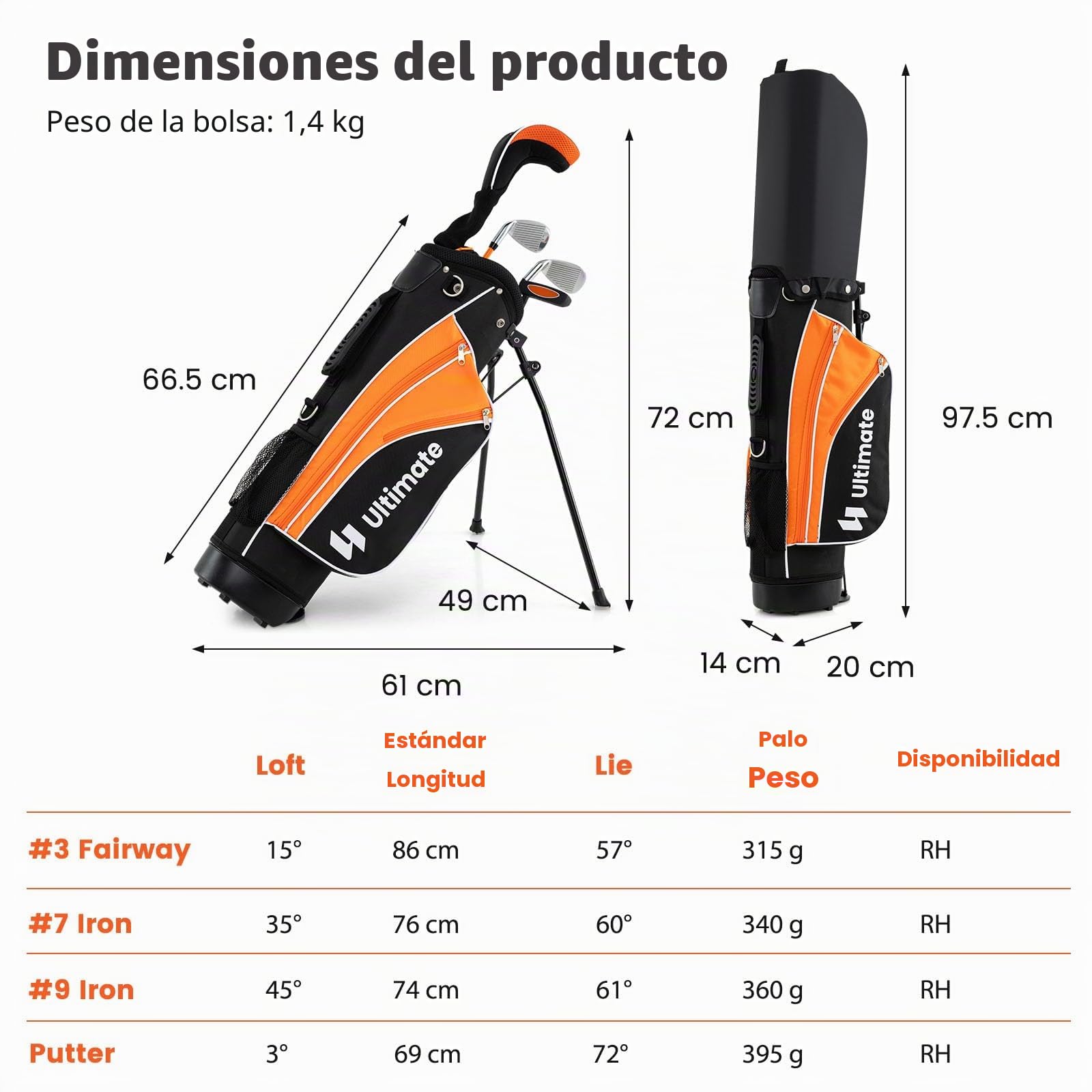LIFEZEAL Juego de Palos de Golf Infantiles diestros de 4 Piezas