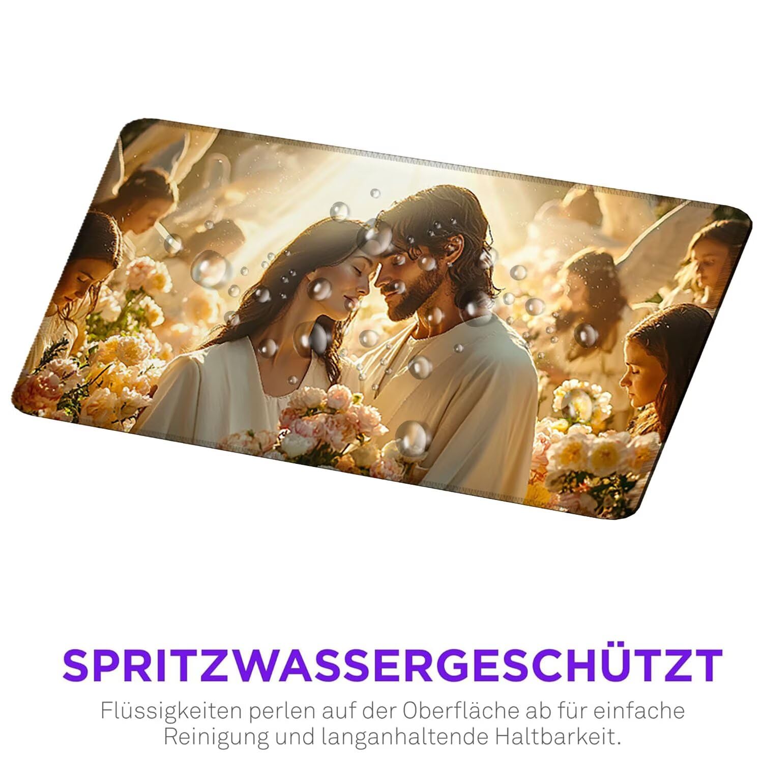 Gamingowa podkładka pod mysz, 1200 x 600 mm, XXL, przedłużona, duża podkładka pod mysz, szyte krawędzie, antypoślizgowa gumowa podstawa, ochrona biurka, do domowego biura (para Jezusów) Z940