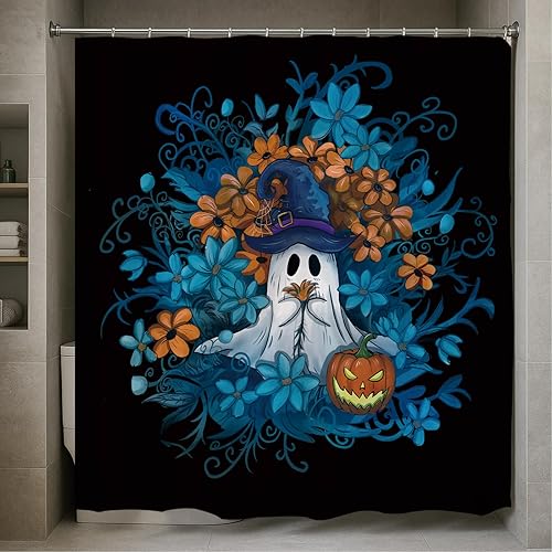 Miniatura 4 de Cortina de ducha para decoración de Halloween, con 12 ganchos, 71 x 71 pulgadas