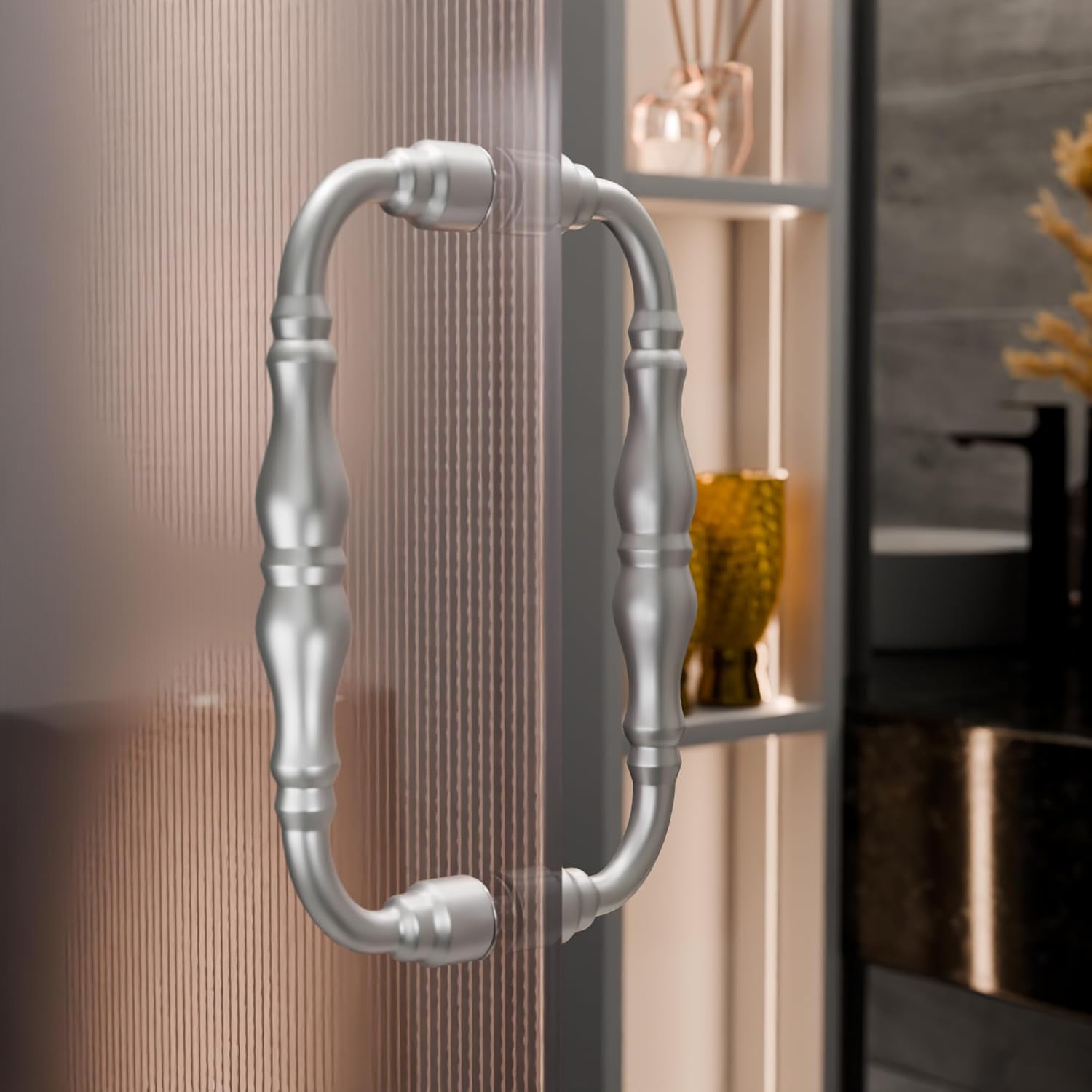 BRIXWELL Shower Door Handle Back to Back Mount, Satin Finish, Solid Brass Construction, 6" Center to Center, Fits 3/16" to 1/2" Glass, Includes Stainless Steel Hardware and Hex Wrench