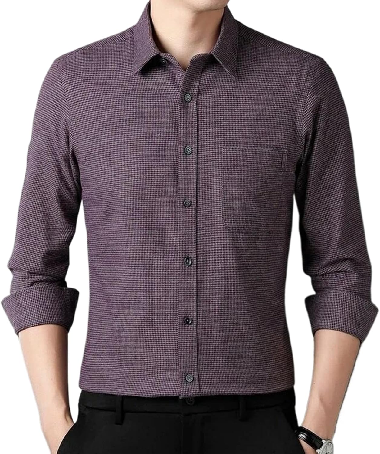 Cotton Shirts for Men Slim Fit Casual Plain Shirt Long-Sleeve Tops