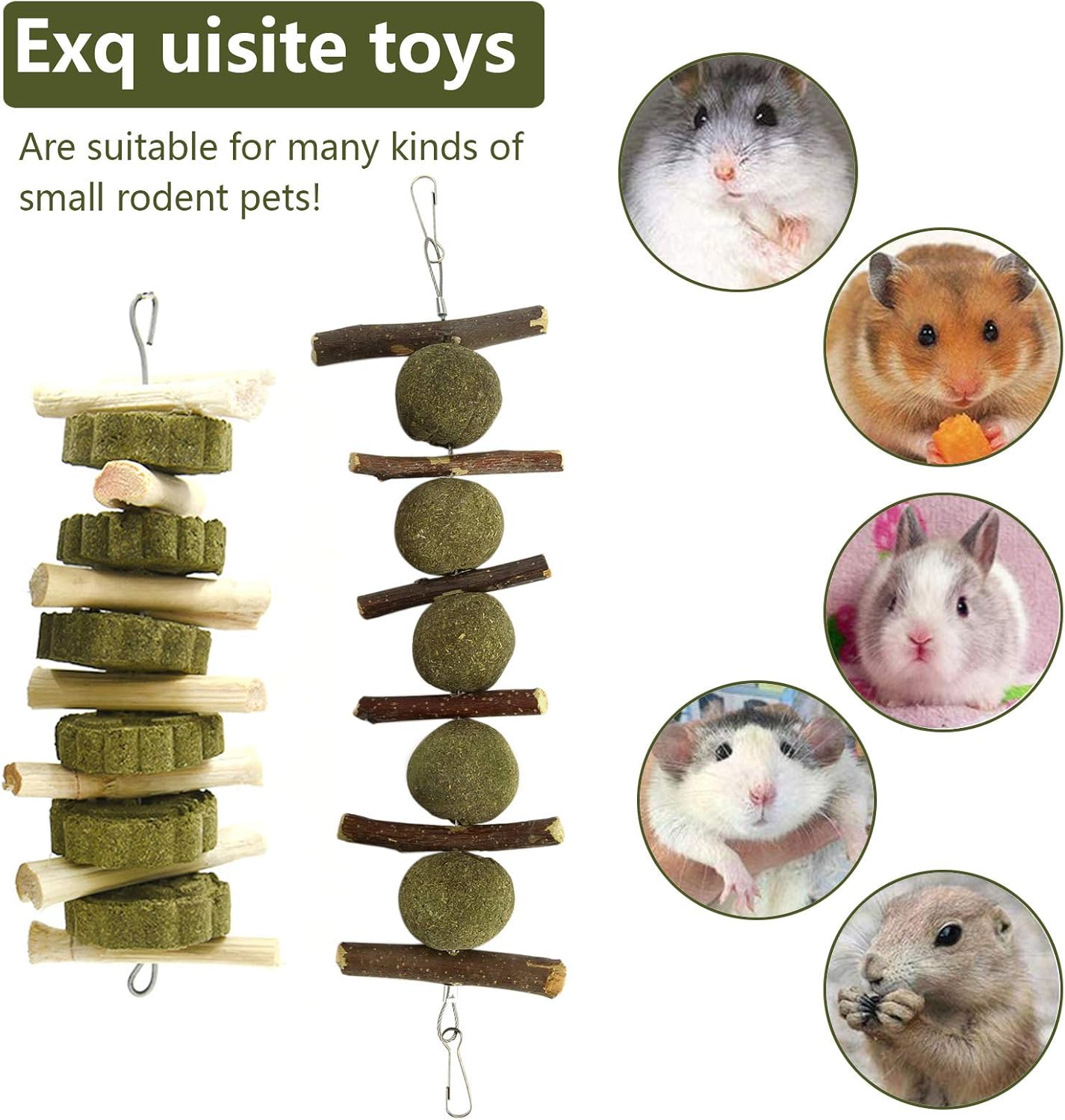 HshDUti 2 Piece Rabbit Chewing Toy Small Animal Toy Set, Natural Apple Wood Chewing Sticks