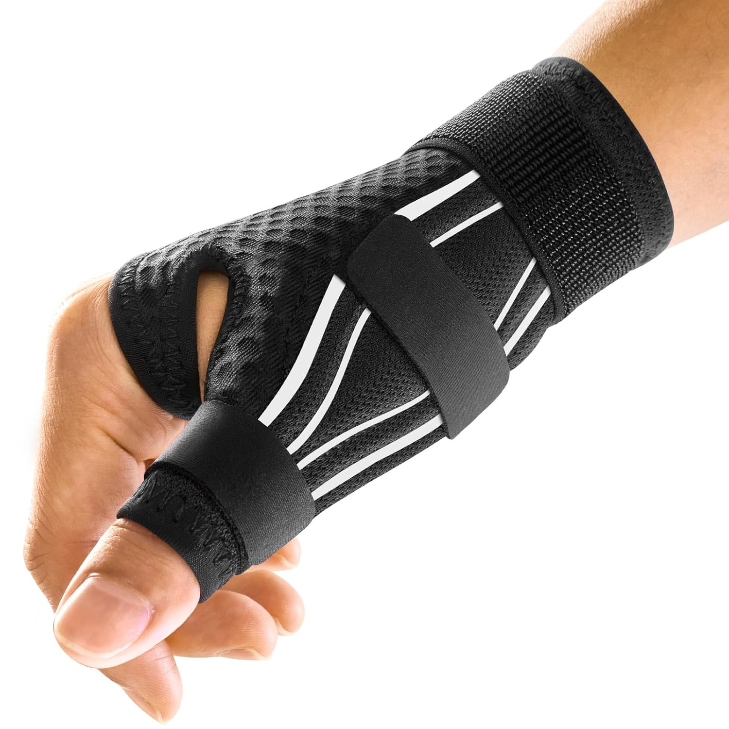FREETOO Ergonomical Wrist and Thumb Brace Right Hand or Left Hand for Arthritis Pain and Support, Thumb Splint for Trigger Thumb, Finger Splint for Tendonitis, Sprain, MCP Pain (L/XL White/Black). L/XL - Fit both hands White / Black