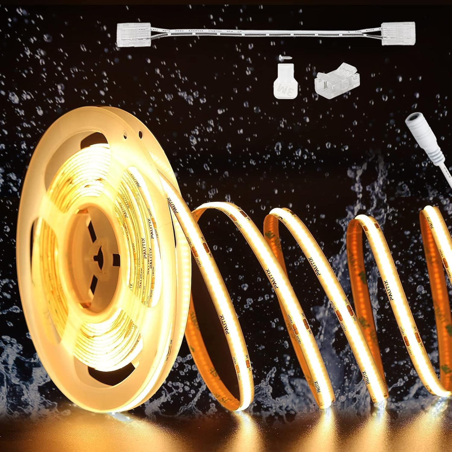 PAUTIX Striscia COB bianco caldo 2700 K impermeabile IP65, 10 m Pro+ 504 luce/m DC24 V CRI93 + nastro LED per casa cucina fai da te con connettore COB da 8 mm (alimentatore non incluso)