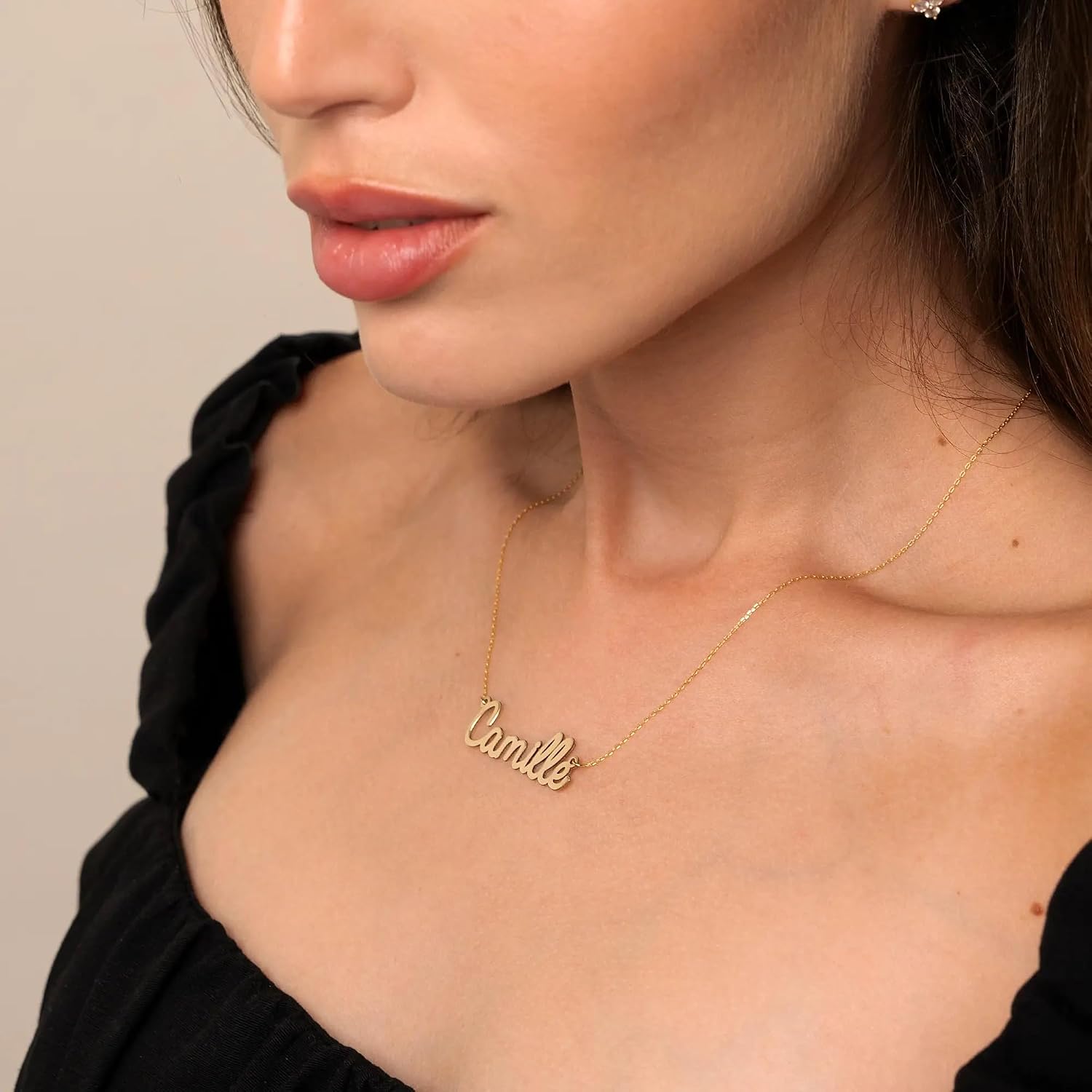 Theo Grace Personalized Choose Your Style Name Necklace - Custom Nameplate Pendant - Dainty Gift for Her, Women - Gift for Mother's Day, Christmas, Birthday (Cursive, 14k Yellow Gold)