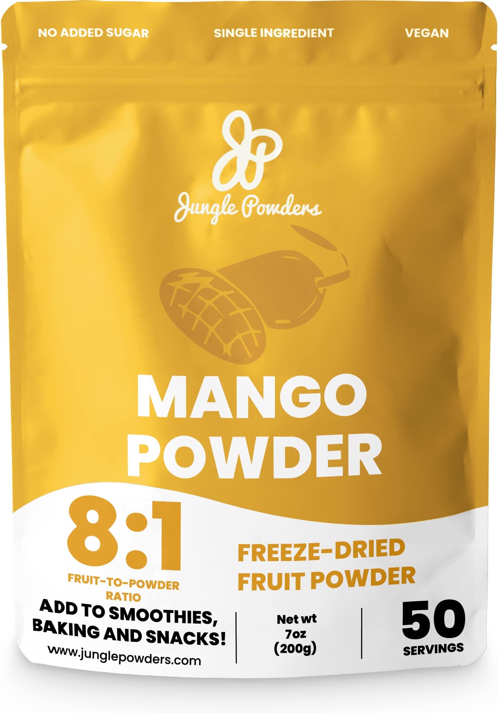 Jungle Powders Freeze Dried Mango Powder 7 Ounce Bag, Mango Extract For Baking No Sugar Added Dry Mango Powder Juice Additive Free Mangoes Whole Fruit Dried Mango Juice For Smoothie Flavoring