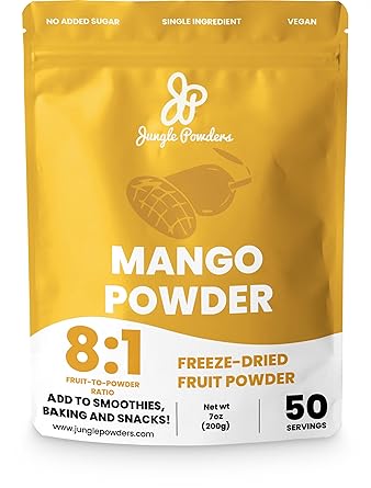 Jungle Powders Freeze Dried Mango Powder 7 Ounce Bag, Mango Extract For Baking No Sugar Added Dry Mango Powder Juice Additive Free Mangoes Whole Fruit Dried Mango Juice For Smoothie Flavoring