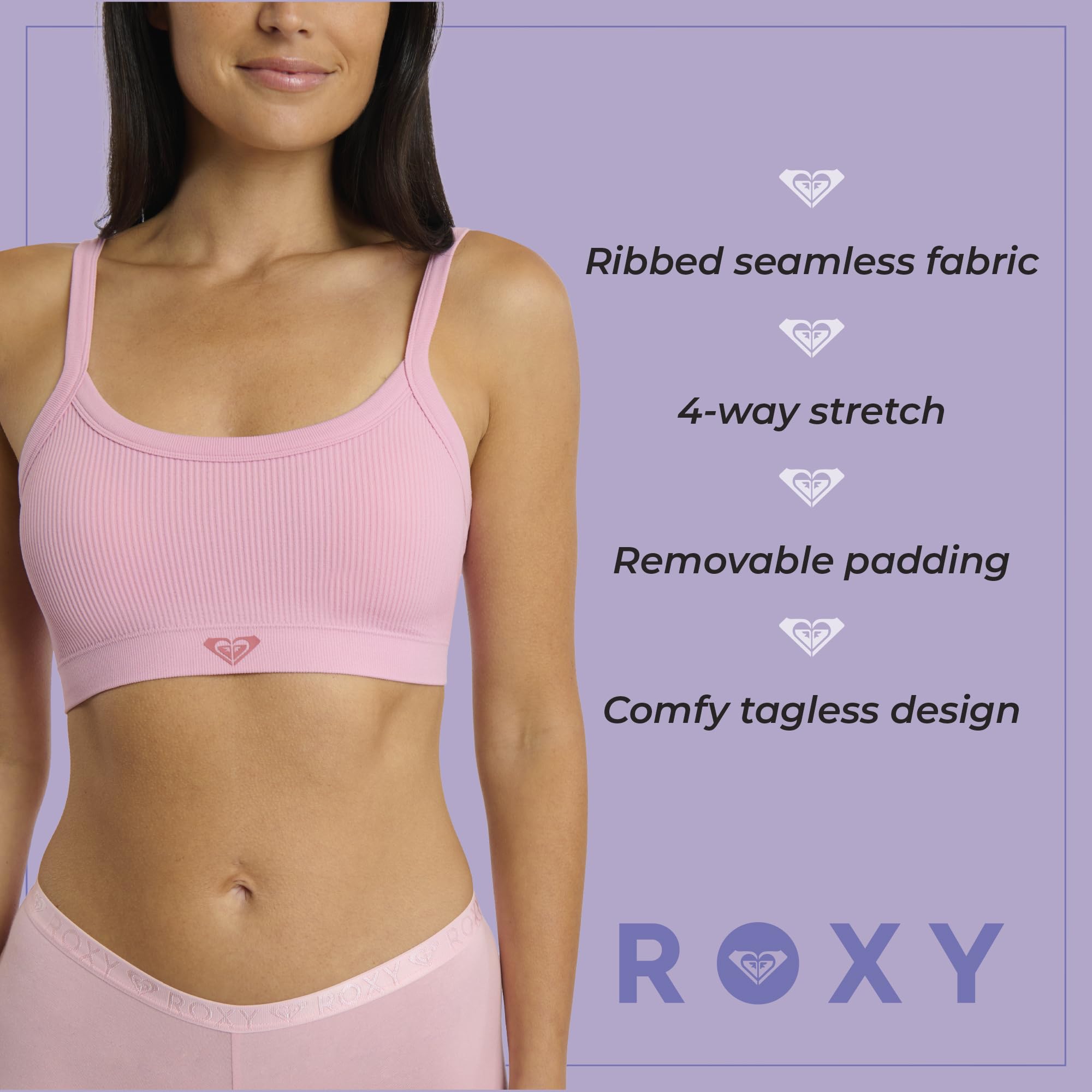 Roxy Women's Seamless Bras Ribbed Lounge Wirefree Bralette Set, 3-Pack