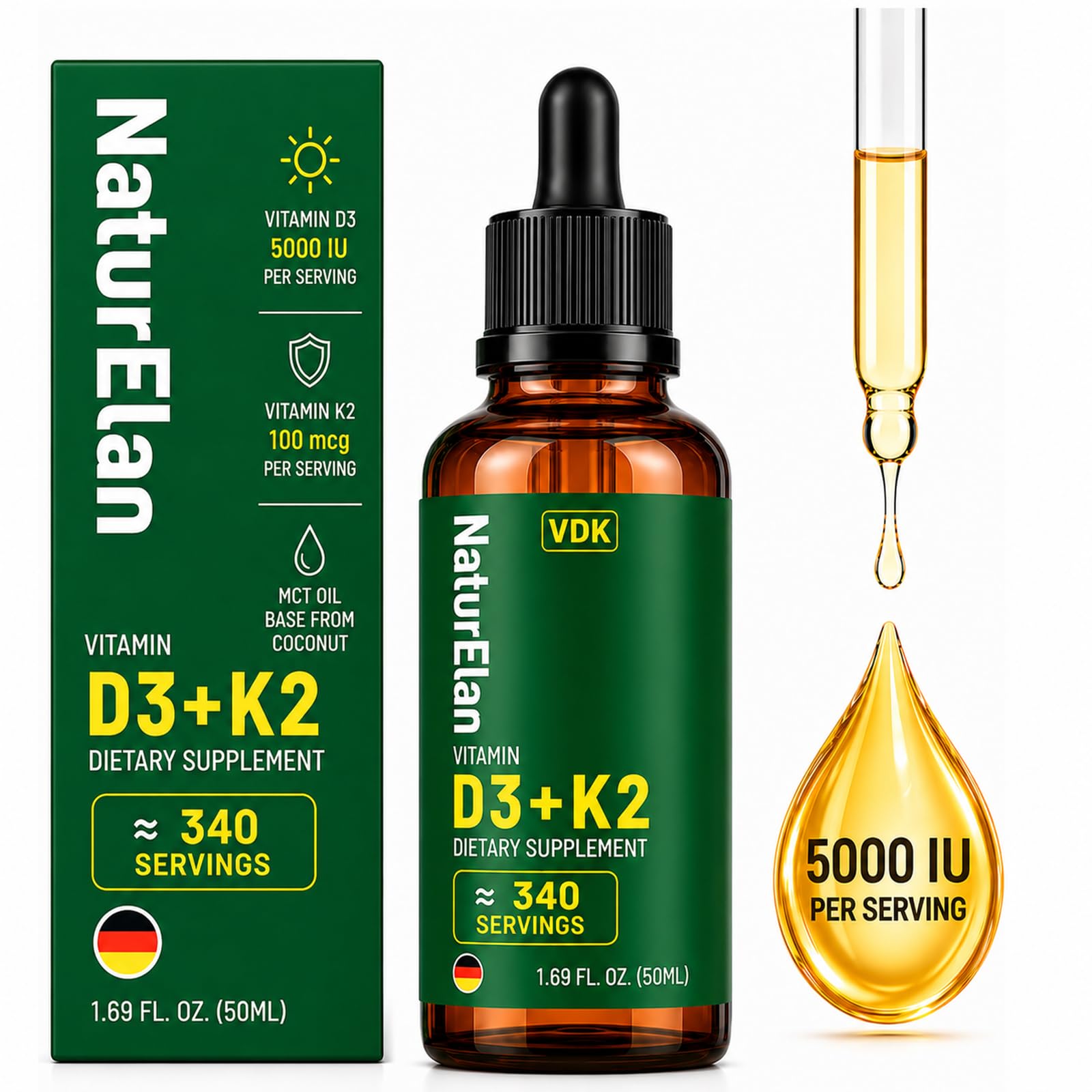Amazon.com: NaturElan Vitamin D3 K2 Drops with MCT Oil - 5000IU